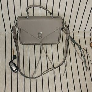 Rebecca Minkoff small Darren messenger bag in grey saffiano leather.